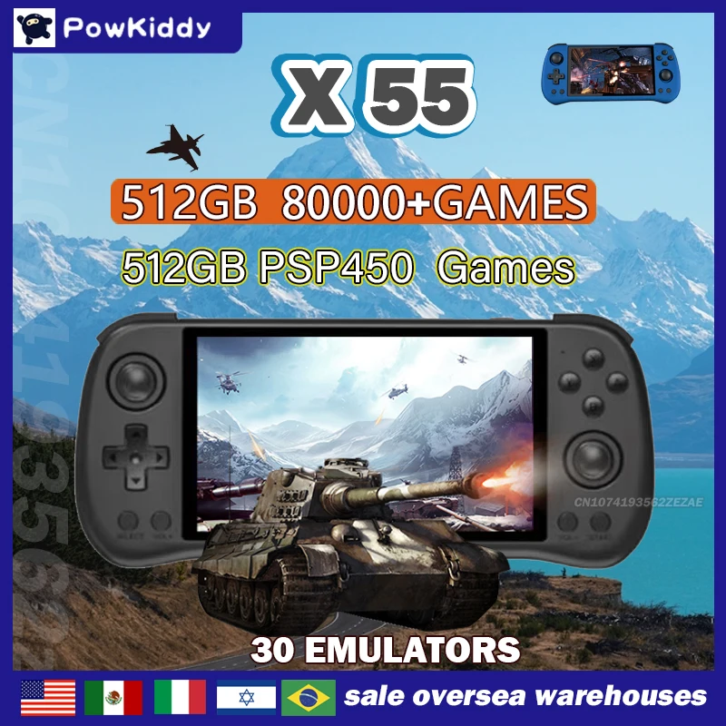 Retro Gaming Upscaler - 80000 игр 512G POWKIDDY X55 5,5-дюймовый