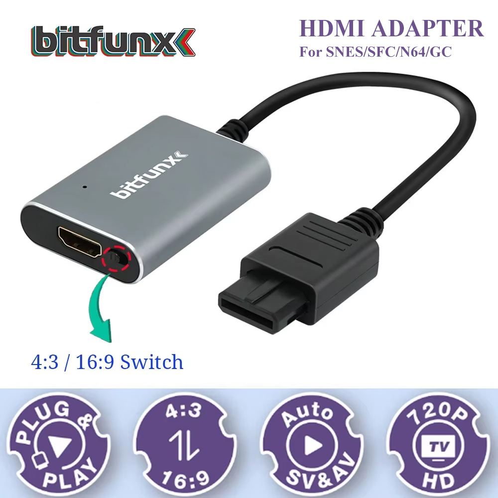 Retro Gaming Accessories - Адаптер Bitfunx 720P Svideo/AV-HDMI, HD-конвертер видео