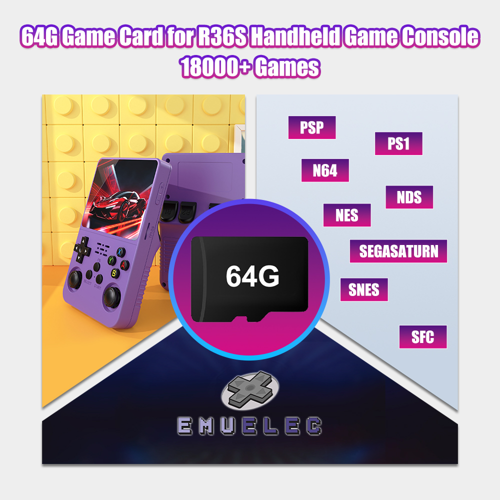 Retro Gaming Console Handheld - 64G Игровая TF-карта для R36S Видео